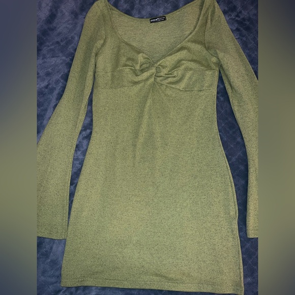 SHEIN Twist Front Flounce Sleeve Bodycon Mini Dress Lime Green Large - Picture 3 of 5